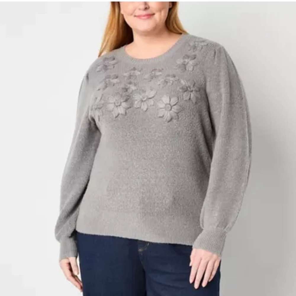 NWT Liz Claiborne Plus Womens Crew Neck Long Sleeve Striped Pullover Sweater